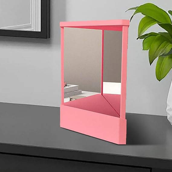 Non-Reversing Mirror with True Image Reflection, Precision Glass Viewing Angle, Slim Design Vanity for Home Salon, Real Reflection True Mirror for Makeup Vanity & Personal Grooming (Pink)
