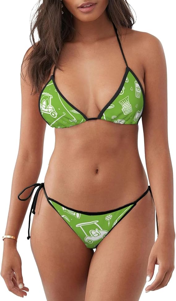 Golf Ball Bikini Set for Women Two Piece Swimsuits Halter String Bathing Suit Triangle Top and Tie Side Thong Bottom