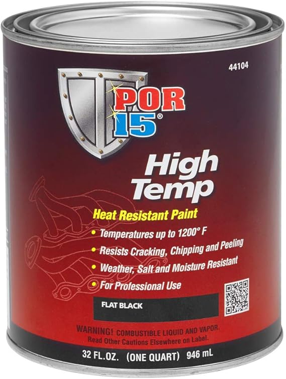 POR-15 High Temperature Paint, High Heat Resistant Paint, Weather and Moisture Resistant, 32 Fluid Ounces, Flat Black
