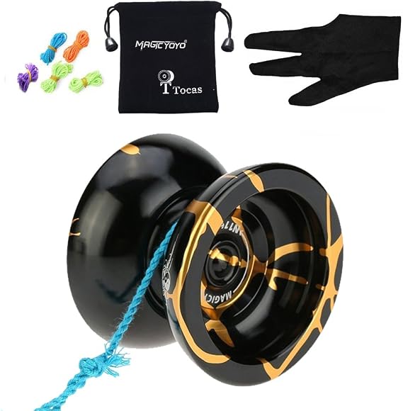 MAGICYOYO N11 Professional Unresponsive Yoyo for Kids Adults, Metal Yo-yo + 5 Yo Yo Strings + Glove+ Pouch, Gold & Black