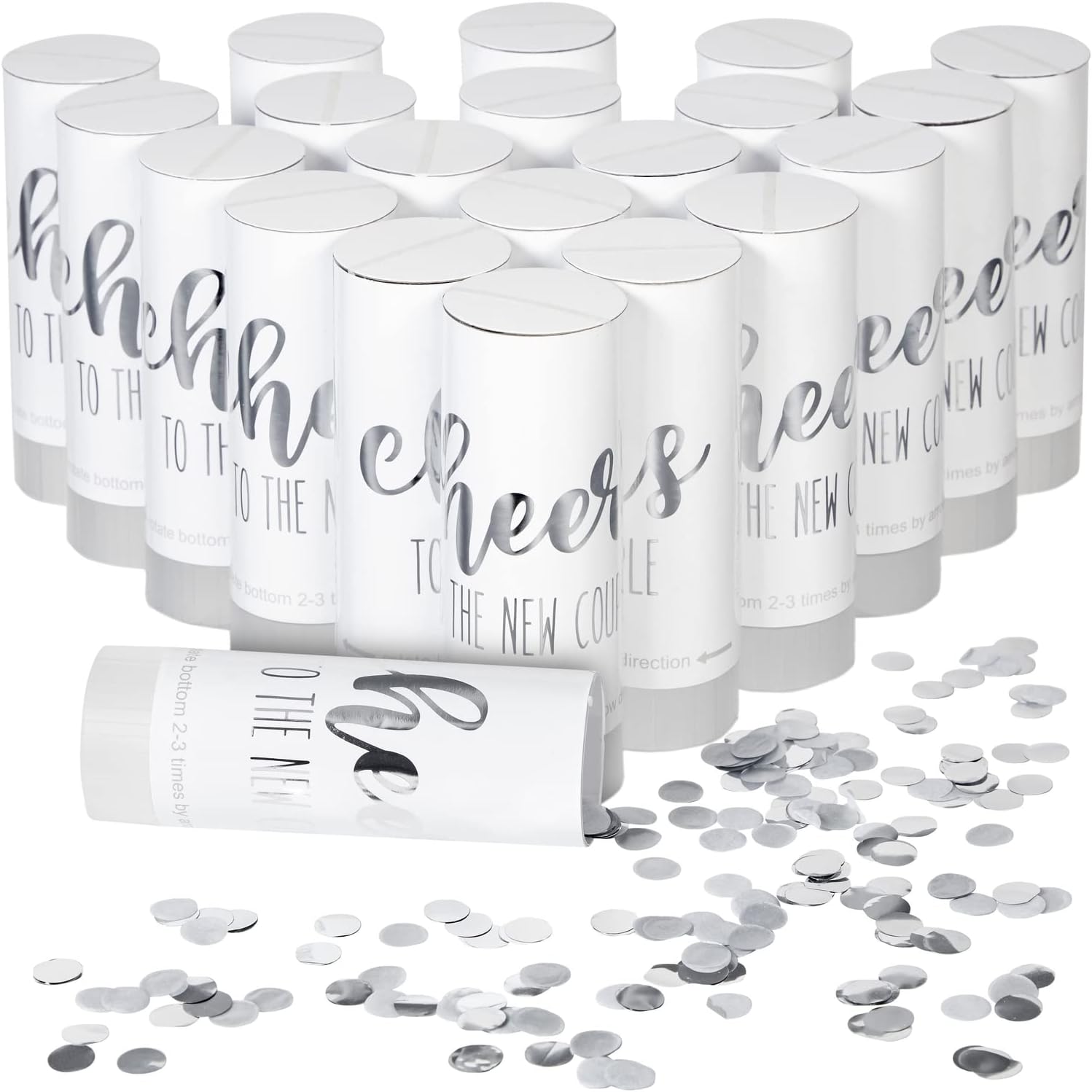 20 Pack Silver Foil Wedding Confetti Shakers Bulk for Receptions, Bridal Shower Party (3.8x10.2 cm)