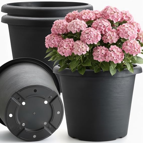 4 Pack 14 Inch Plastic Planter Pots with Drainage Holes Raised Base