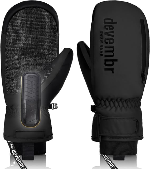 devembr Ski Mittens with Wrist Guards and Undercuff Design, Snowboard Mittens Touchscreen