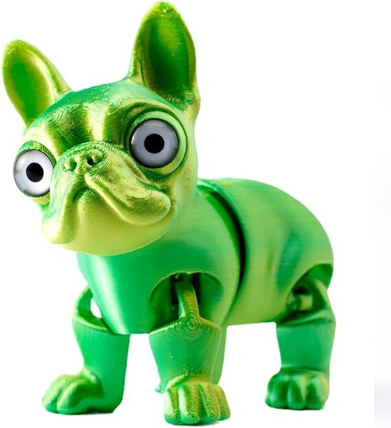 QINGMIAO 3D Printed Dog, Articulated French Bulldog Toys for Adult, 3D Print Animals Fidget Toys Decor for Stress Relief, 3D Printing Cute Desktop Pet (Grass Green)