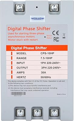 MOLLOM 3 Phase Converter, Digital Phase Shift 7.5KW 10HP 30Amps 220-240V, Single to Three Phase Converter for 3PH Motors, Automatic Restart to Protect Motor from Blocking