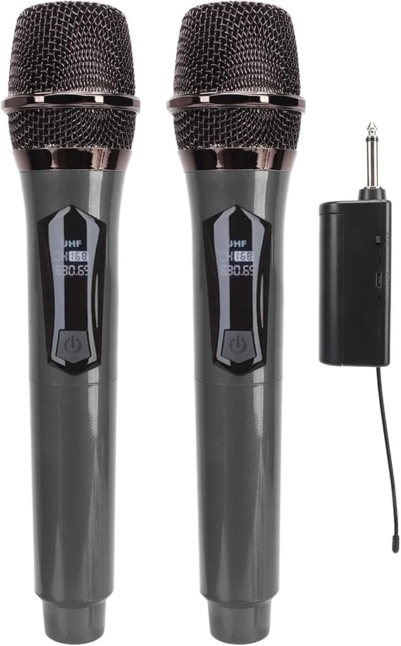 Coverzone 2 Adet Kablosuz Karaoke Mikrofonu 6.35mm Amfi hoparlör İçin ve Sahne Performansı Aktiviteler İçin Tak ve Çalıştır Kablosuz Mikrofon Dış Mekan Kullanıma Uygun WN04 Gri Renk (Çiftli TTD-M12)
