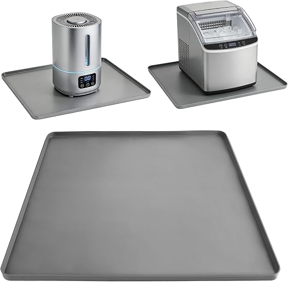 Air Conditioner Drip Pan Waterproof Thick Portable AC Silicone Mat with Raised Edges 20''X20''X0.6 Non-Slip Under Humidifier Mini Fridge Mat for Floor Carpet Protect, Grey