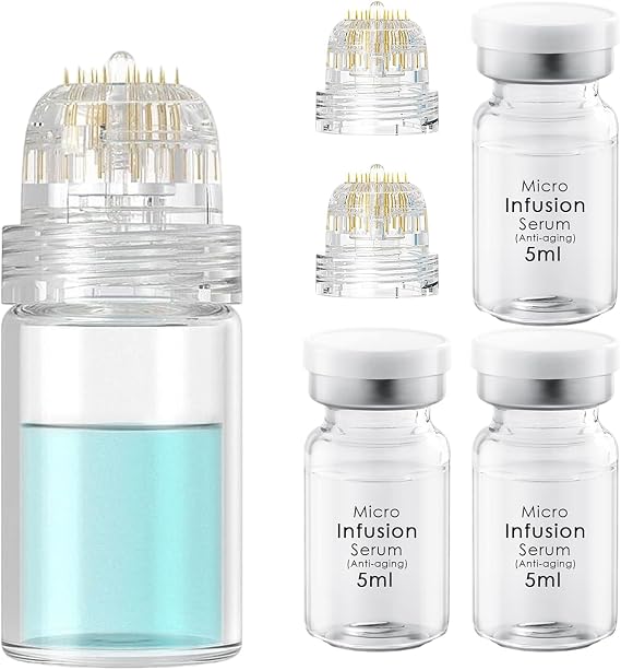 Microneedling Infusion System Set, Micro Microneedle Infusion System Included Hydra Needle 0.5mm 1Pc, 2 Replacement Needle Heads and Anti-Aging Serum Ampoules 5ml X 3, Anti-Aging Solution Treatment