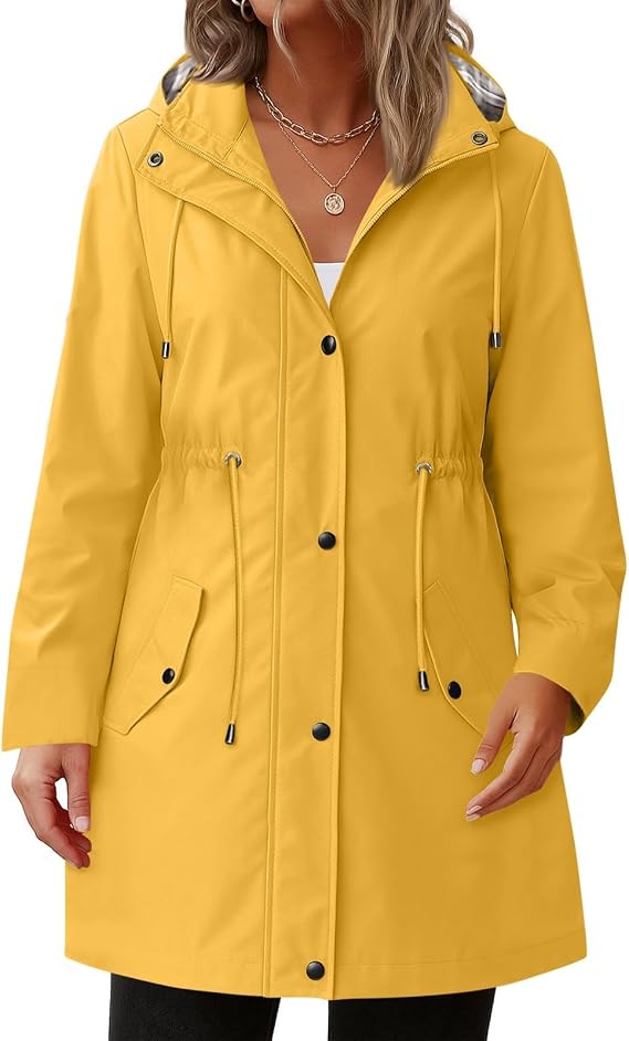 Waterproof Jackets for Women with Hood Casual Lightweight Lined Long Trench Coats Raincoat Windbreaker Travel Jacket