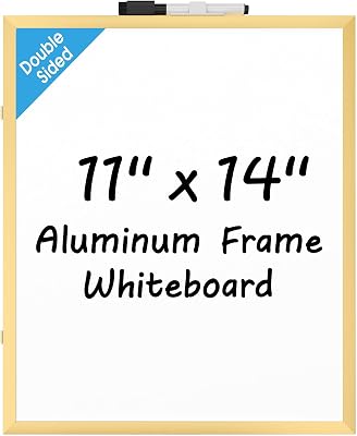 MaxGear Small Dry Erase Board, Gold Aluminum Frame, 11 x 14 Double-Sided Whiteboard for Wall, Small Hanging White Board with a Black Marker, Portable Mini White Board for Home, School, Office