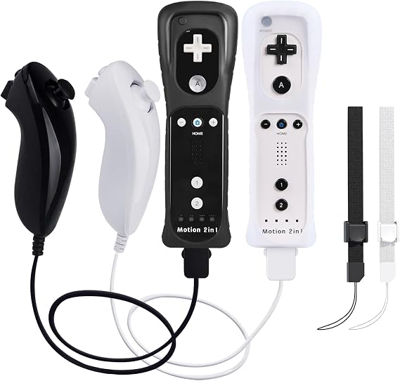 Wii Controller 2 Pack Motion Plus Black & White Wii Remote Control with Wii Nunchucks