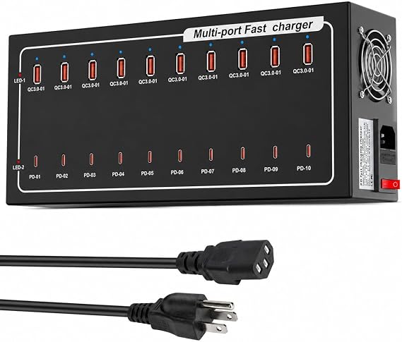 20-Port Fast Charging Station 400W, USB C and USB A Charger Dock with Smart Power Distribution Technology,for Multiple Devices, PD/QC Fast Charging Support