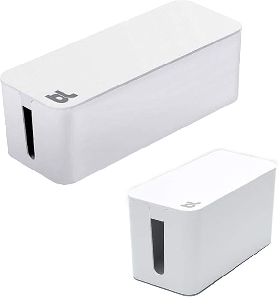 Bluelounge CableBox Cable and Cord Management System - Set of 1 Large and 1 Mini Box - White