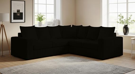 Anglo 2C2 Corner Sofa – Jumbo Cord Sectional Couch with 9 Scatter Back Cushions, Fixed Seat & Washable Covers – Modern L-Shaped Sofa for Living Room