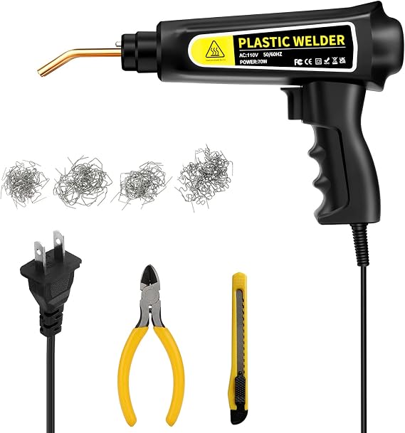 70W Plastic Welder, Car Bumper Repair Kit, Hot Stapler Plastic Repair Kit, Hot Staple Gun, Car Bumper Crack Repair Kit, Pliers, Knife & 4 Kinds of Hot Wave Flat Staples