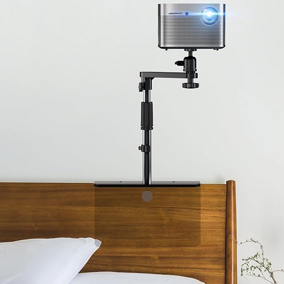 DAWASAPAT Plug-in Bed Sofa Projector Stand, Height Adjustable Mount Base, 360 Rotation, Two Installation Methods, Universal Bedside Bracket Holder Compatible with Most Projectors with Cable Ties