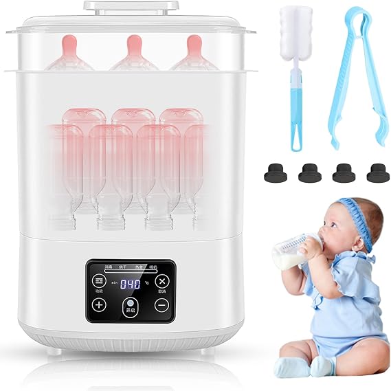 4-in-1 Baby Bottle Sterilizer and Dryer, Large Capacity for 8 Bottles Electric Steam Steriliser for Baby Bottles, Pacifiers, Milk & Food Warmer, Breast Pump Parts & Toys