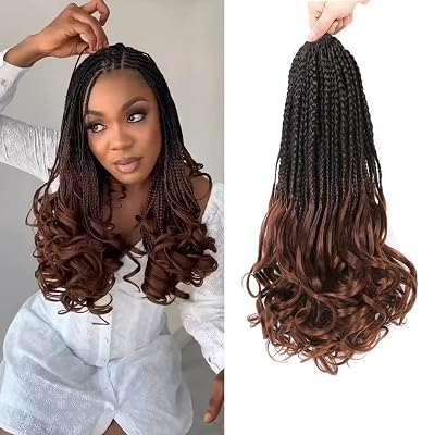 8 Packs French Curl Crochet Braids Hair for Black Women 14inch Boho Box Braids Crochet Hair with Curly Ends Pre looped French Curly Braiding Hair Extensions#T1B30 14