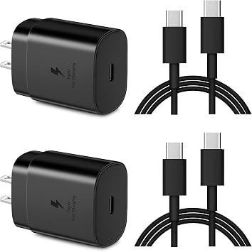 2 Pack 25W Charger for Sam Sung,USB C Fast Charging Plug and 5.9 Feet Type-C Cable,Compatible with Galaxy S24/S24Ultra/S24+/S23 Ultra,S22,S21/S20 FE,S20,S10,Note 20,A12,A13,A14,A33,A53,A54 (25W)