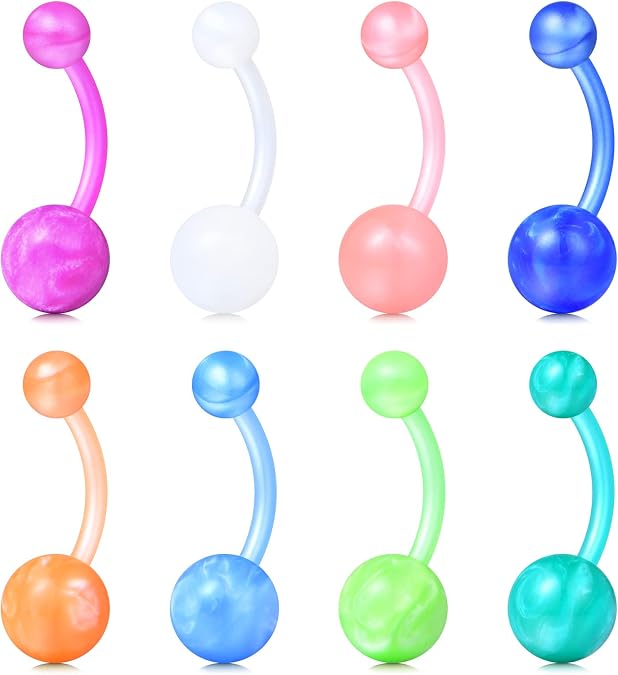 JFORYOU Belly Button Rings Acrylic Belly Rings Multicolor Navel Rings Cute Belly Piercing Jewelry 14G