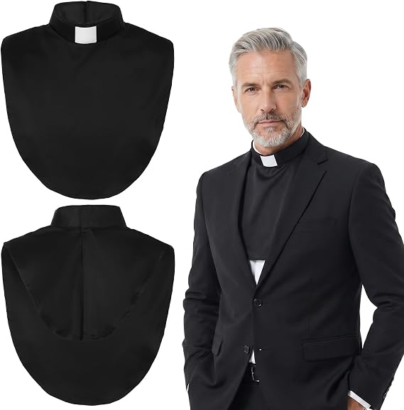 Priest Collar Black Clergy Collar Unisex with Insert White Tab, Detachable Priest Costume Tab Collars for Clergy Shirt Men Women