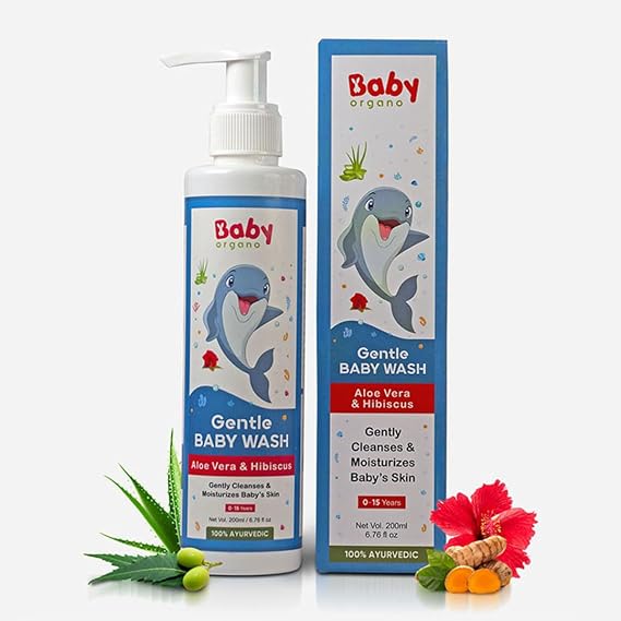 Babyorgano Baby Body Wash 200ml for Kids with Aloe Vera, Hibiscus & Neem, Cleanse Moisturize Head to Toe, All Skin Type, Paraben Free, FDCA Approved 200 ml (Pack of 1) Transparent