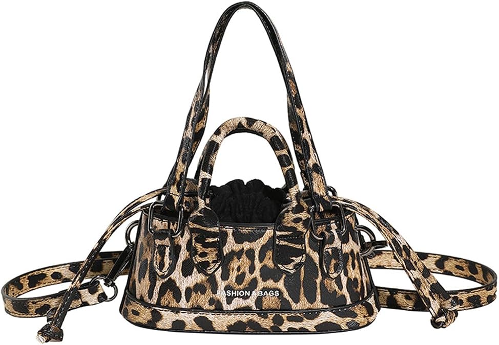 Women's mini leopard print handbag, drawstring bag, crossbody bag