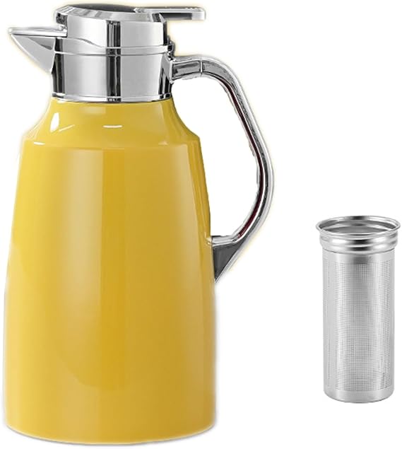 304 Stainless Steel Thermal Coffee Carafe & Teaettle - 1.5L/2L Double Walled Vacuum Insulated Pot with Tea Infuser - Perfect Hot and Cold Beverage Dispenser for Students and Professionals(Yellow,2L)