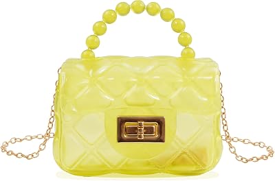Little Girls Mini Jelly Purse Small Transparent Crossbody Bag Handbags with Bead Handle for Toddler Kids