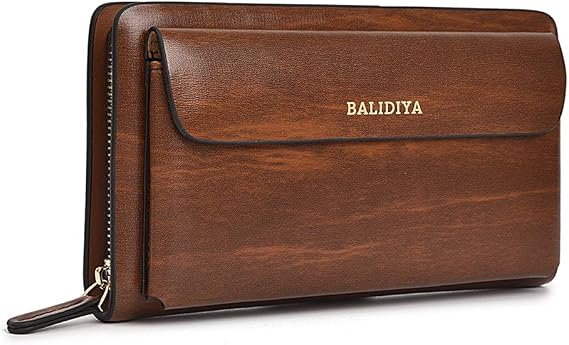 Leather Clutch Bag for Men Long Wallets Purse Wristlet Handbag Business Zipper Wallets