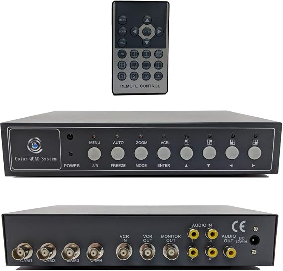 CCTV Camera Pros VM-Q401A CCTV BNC Color Quad Processor | Analog Security Camera Mux | Video Screen Splitter | 4 Channel Multiplexer