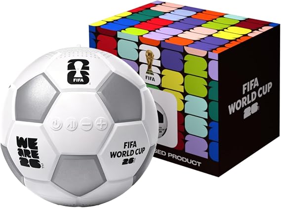FIFA World Cup 2026 Wireless Bluetooth Speaker - Portable Soccer Ball Shaped Smart Speaker with Dynamic RGB LED, Loud Stereo Sound, Mini Wireless Speaker with TF Card & Lanyard Hole (White)