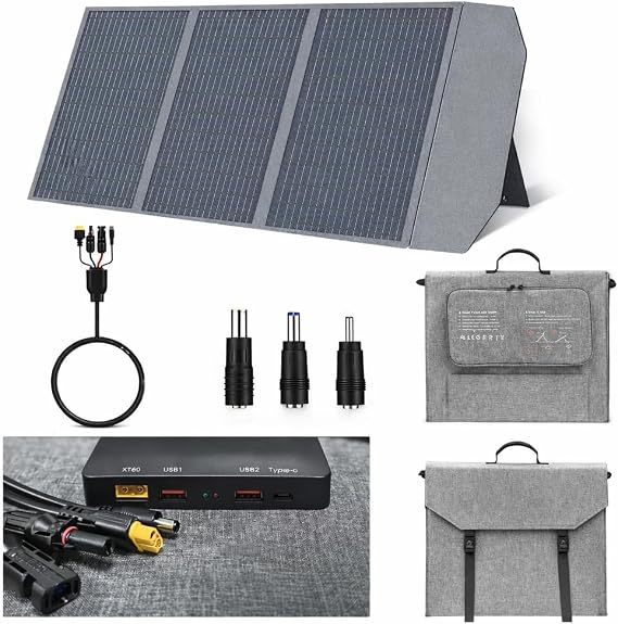 100W Portable Foldable Solar Panel, 23% High Efficiency, PD45W USB-C QC3.0 USB-A XT60 DC Port, Solar Charger with Dual Kickstands for Camping RV Off-Grid 12V Battery (100W 19.5 55.6 in)