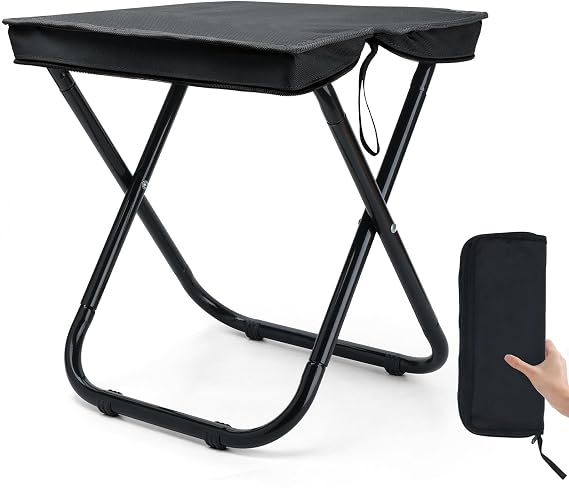 16" Folding Camping Stools for Adults, Portable Foot Rest, Black