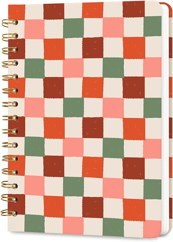 Lined Spiral Journal Notebook for Work A5,160 Pages, Checkered Pattern | College Ruled Spiral Journal for Women, Hardcover with Elegant Design for Note-Taking, 5.5 * 8.25 inch