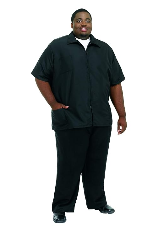 A Size Above Big & Tall Barber Jacket, Cut for Fuller Figures, Short Sleeve with Zipper Front, Left Breast Pocket Plus Two Lower Pockets, Lightweight, Water Resistant Nylon/Poly, Black, 2X