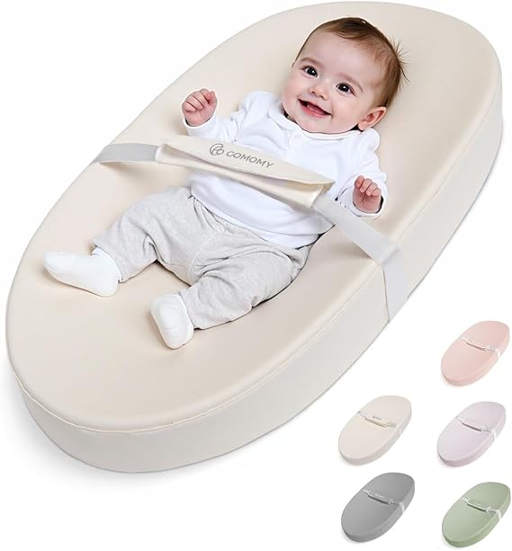COMOMY Vegan Leather Baby Changing Mat, 80x40 cm Anti-Roll Pad, Beige