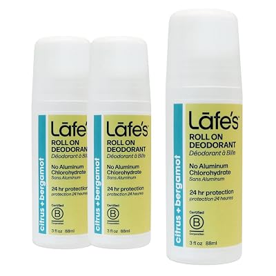 Lafes Natural Deodorant | 3oz Roll-On Aluminum Free Natural Deodorant | Citrus & Bergamot | 3 Pack
