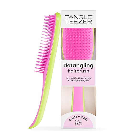 TANGLE TEEZER The Naturally Curly Ultimate Detangling Brush, Dry and Wet Hair Brush Detangler for 3C to 4C Hair, Cyber Lime & Pink