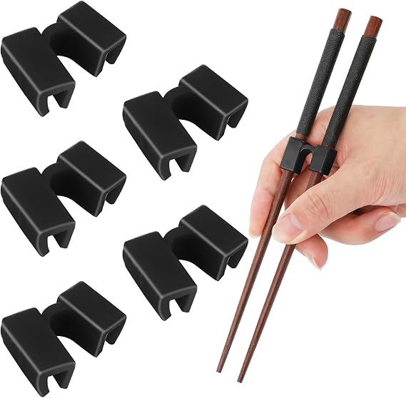6 Pairs Reusable Chopsticks Helper, Training Chopsticks For Adults Training Chopstick Hinges Connector,Non-Slip And Portable Practice Chopsticks For Beginners Kids (Black)