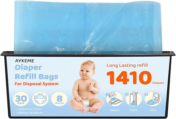Diaper Pail Refills Bags Compatible with Genie Easy Roll Signature & Platinum Diaper Pails | 7-Layer OdorLock Technology | Up to 10 Months Use,1 Pack(30 Bags)