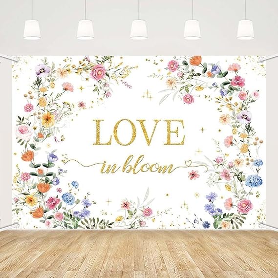 MEHOFOND Love in Bloom Bridal Shower Decorations Backdrop, Wildflower | Wedding Shower Banner, Spring Floral Engagement Wedding Bachelorette Party Decor Supplies Photo Booth Props 6x3.6ft