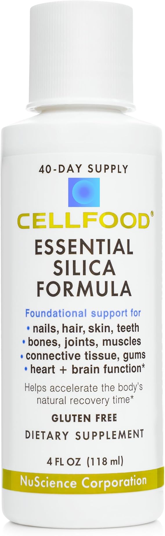 Cellfood Silica Anti-Aging Formula - 4 fl oz - Supports Healthy Bones, Joints, Hair, Skin, Nails, Teeth & Gums - Easy to Absorb Liquid - Gluten & Thiaminase Free, Non-GMO - 40-Day Supply