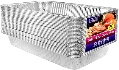 Aluminum Deep Foil Pans Full Size, Large Disposable Roasting & Baking Pan, 21x13 20 Pack Extra Heavy Duty Chafing Trays for Hotels, Restaurants, Caterers, Steam Table, Buffets & Bakeware