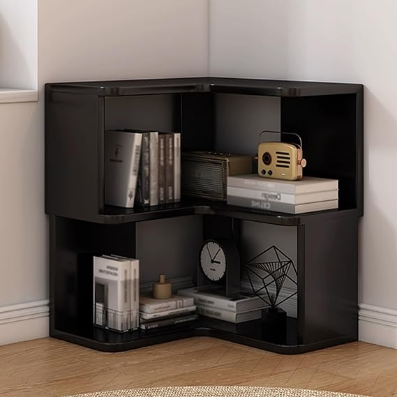 Corner Shelf, L Shaped Corner Bookshelf with Storage, Wood Display Stand, Multi-Layer Display Shelf, for Home Office(Black,L55xW55xH64cm)
