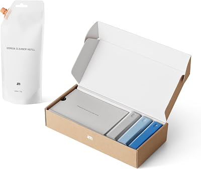 am Screen Cleaner with 7 oz Refill Alcohol-Free Spray & Microfiber Cloth for iPhone 15 & 14, iPads, Tablets, Laptops, Phones, Smart TVs, Car Displays Streak-Free, Non-Toxic, Eco-Friendly, Blue
