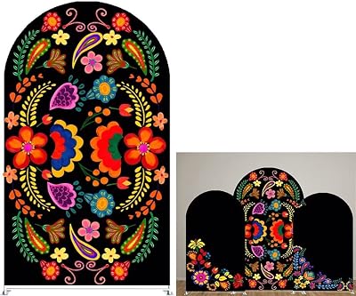 FiVan Spandex Arch Covers Stretchy Curved Backdrop Mexico Flower Black Background Cover for Day of The Dead Festival Decoration Width=48120cm,Height=85210cm,FUS-Arch-GX-1044
