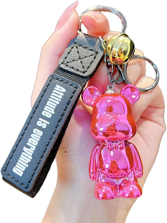 HSYHERE Cute Cool Vintage Glossy Surface Plated Bowknot Bear Keychain Cartoon Animal Bag Pendant Car Key Pendant Keyring