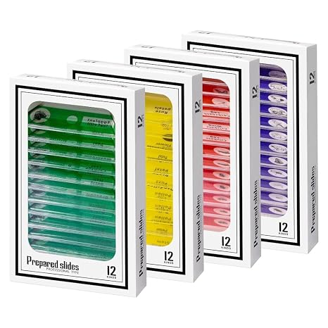 Jiusion 48Pcs Prepared Microscope Slides Specimen Set for Stereo Microscope | Safe Plastic Biological Samples of Animals, Insects, Plants & Flowers for Kids, Students Enlighten Education