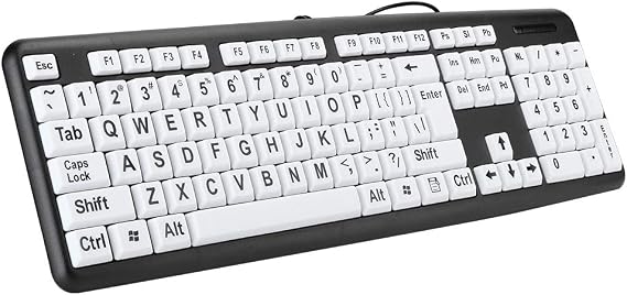 Elderly Keyboard, Large Print Computer Keyboard, 104 Keys QWERTY, High Contrast Keys, Big Print Letter USB Wired Keyboard Standard Full Size for Old People Low Vision Individuals(Black)